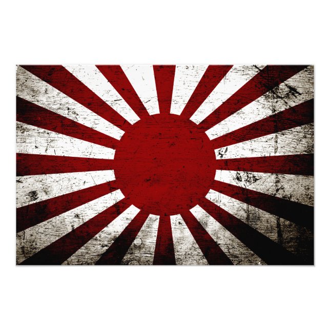 Black Grunge Japan Aufblähung der Sonnenflagge Fotodruck (Vorne)