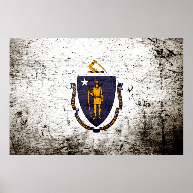Black Grunge Massachusetts State Flag Poster (Vorne)