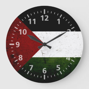 Black Grunge Palestine Flag Große Wanduhr