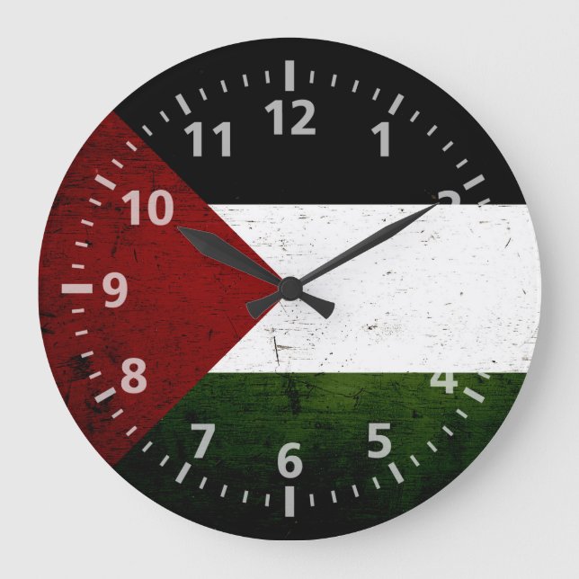 Black Grunge Palestine Flag Große Wanduhr (Vorderseite)