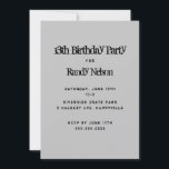 Black Grunge Sons Boys Teens Geburtstag Einladung<br><div class="desc">Solid graue Geburtstagsgeschenk-Einladung mit schwarzem Text in Grunge-Schriftart. Reverse enthält schwarz-graue Wirbel. Für Jungen von einem Alter bis zu einem älteren Teenager ist diese vertikale Karte leicht mit Datum,  Uhrzeit,  Ort und uAwg zu personalisieren.</div>