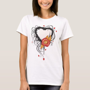 Black Grunge Style Herz und Blume T-Shirt