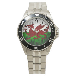 Black Grunge Wales Flag Armbanduhr