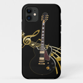 Black Guitar über Golden Music Score iPhone Case