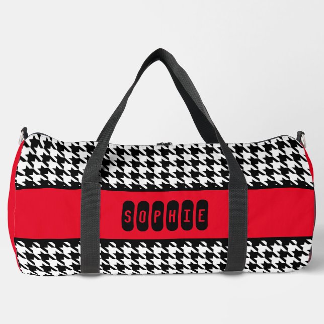 Black Hahnentrittmuster & Red Large Duffel Bag Duffle Bag (Vorderseite)