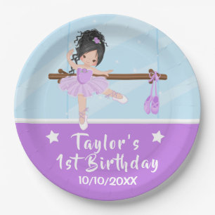 Black Hair Ballerina Lila Tutu Geburtstagspapier P Pappteller