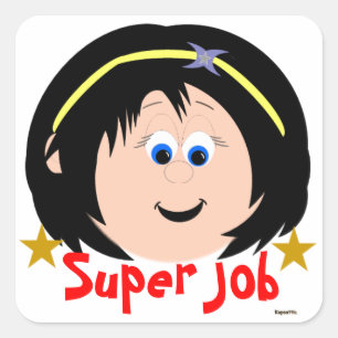 Black Hair Blue Mit Augen Girl Super Job Sticker