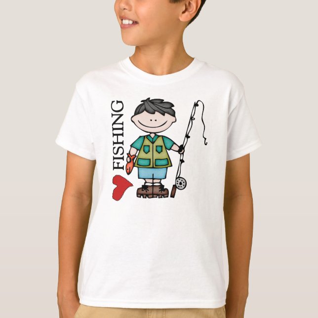 Black Hair Boy I Liebe Angeln T-Shirt (Vorderseite)