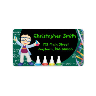 Black Hair Boy Mad Scientist Party Address Labels Adressaufkleber