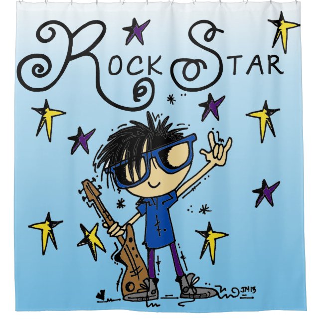 Black Hair Boy Rock Star Musik Duschvorhang (Vorderseite)