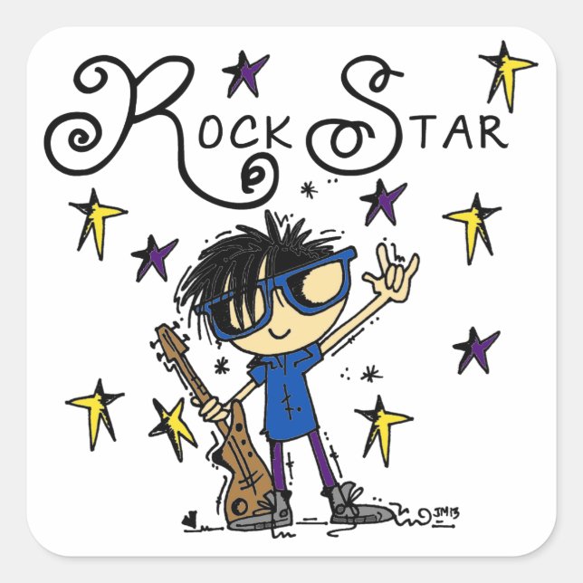 Black Hair Boy Rock Star Quadratischer Aufkleber (Vorderseite)
