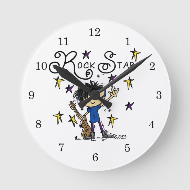 Black Hair Boy Rock Star Runde Wanduhr (Vorderseite)