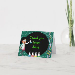 Black Hair Girl Mad Scientist Thank You Note Card Dankeskarte