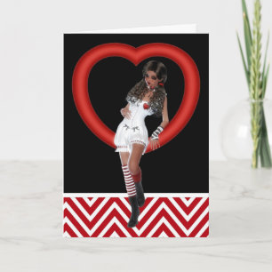 Black Hair Gothic Heart Girl Valentine's Day Card Feiertagskarte