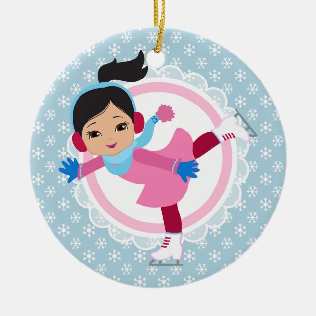 Black Hair Ice Skater - Winter Sports Skaten Keramik Ornament (Vorne)