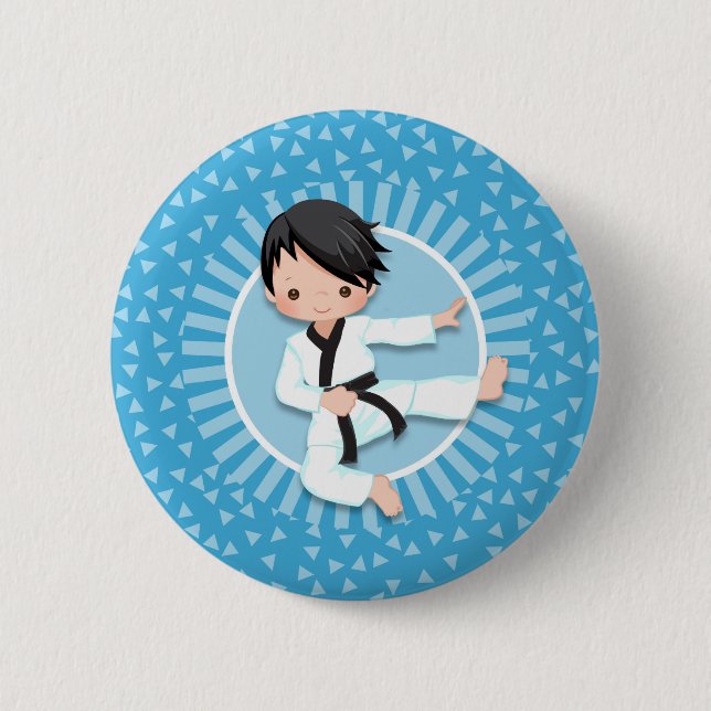 Black Hair Karate Boy Judo Martial Arts Button (Vorderseite)