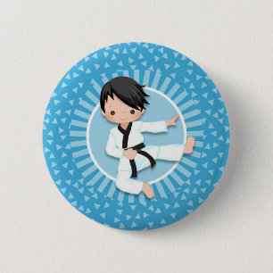 Black Hair Karate Boy Judo Martial Arts Button