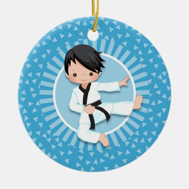 Black Hair Karate Boy Judo Martial Arts Keramik Ornament (Vorne)