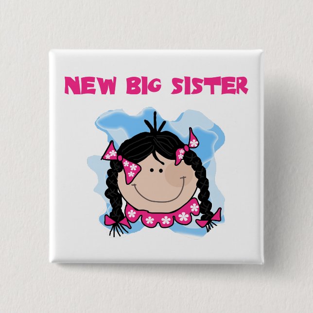 Black Hair New Big Sister Tshirts und Geschenke Button (Vorderseite)