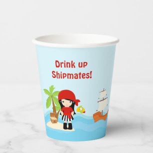 Black Hair Pirate Girl in Red Birthday Party Pappbecher