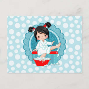 Black Hair Wellness-Center Girl Bubbles Türkis Postkarte