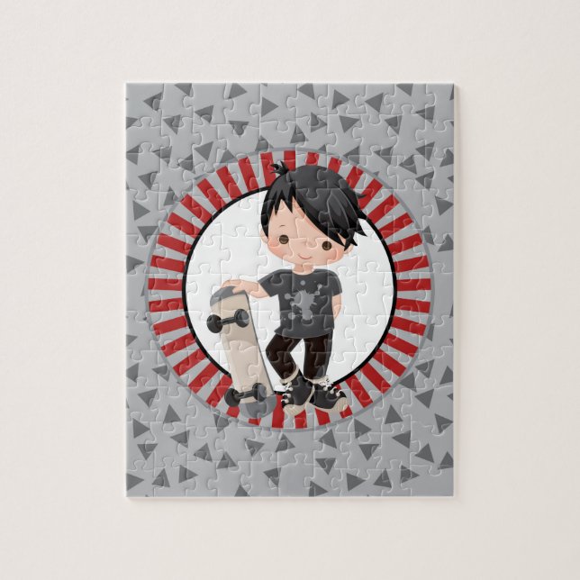 Black Haired Skateboard Boy Puzzle (Vertikal)