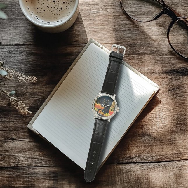 Black Halloween Cat Armbanduhr (Von Creator hochgeladen)