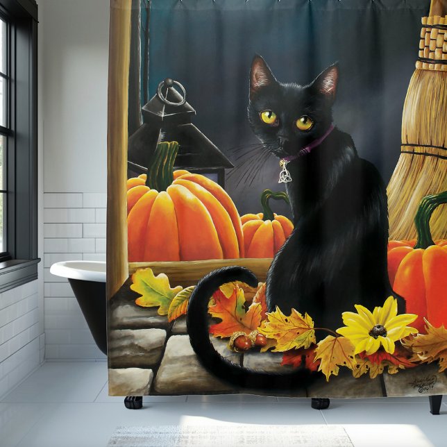 Black Halloween Cat Duschvorhang (Von Creator hochgeladen)