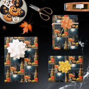 Black Halloween Cat Geschenkpapier Set