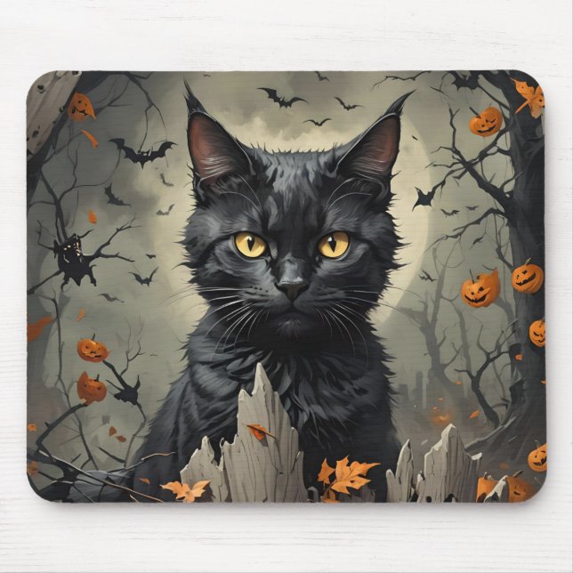 Black Halloween Cat Mousepad (Vorne)