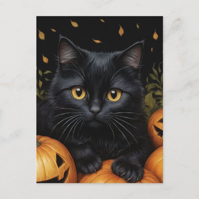 Black Halloween Cat Postkarte (Vorderseite)