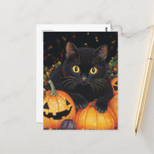 Black Halloween Cat Postkarte