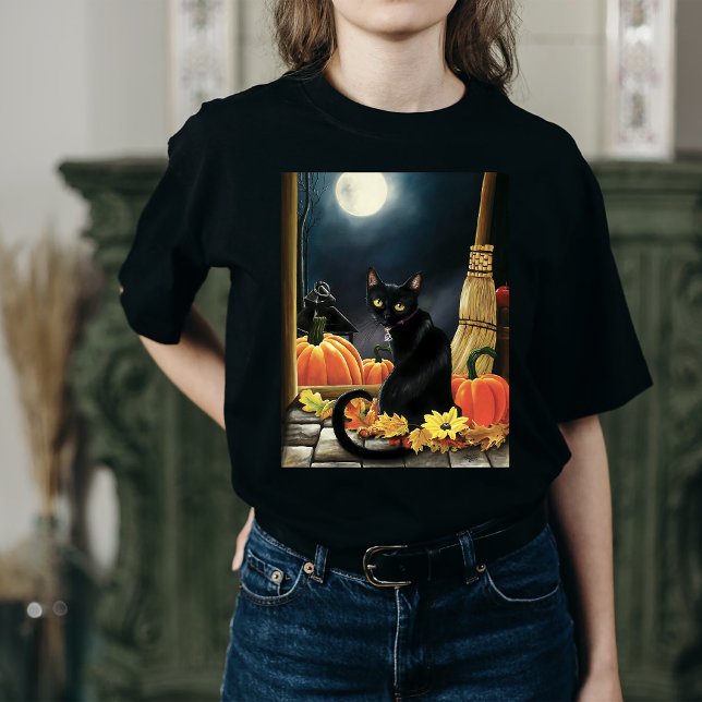 Black Halloween Cat T-Shirt (Von Creator hochgeladen)
