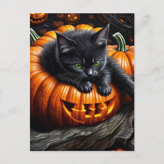 Black Halloween Kitten Postkarte (Vorderseite)