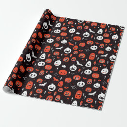 Black Halloween Pattern with pumpkins and ghosts Geschenkpapier