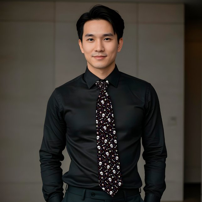 Black Halloween Skull Eyeballs Knochenmuster Krawatte (Von Creator hochgeladen)