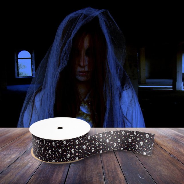 Black Halloween Skull Eyeballs Knochenmuster Ripsband (Von Creator hochgeladen)