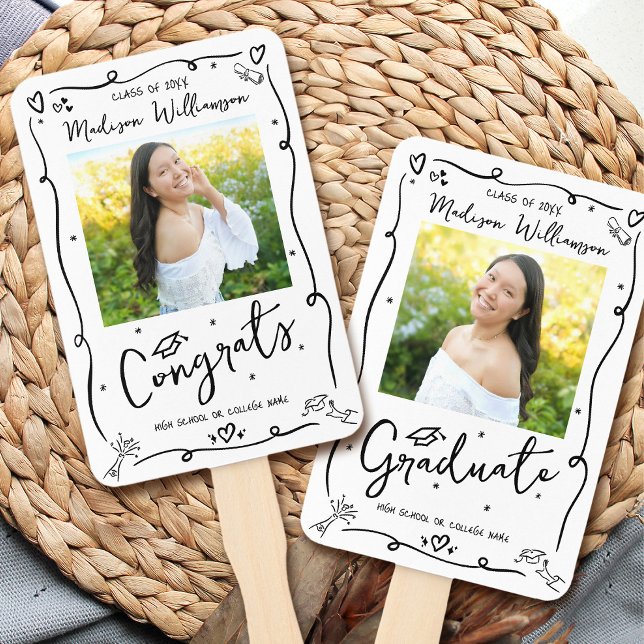 Black Hand Drawn Doodle Graduation 2 Photo White Fächer (Von Creator hochgeladen)