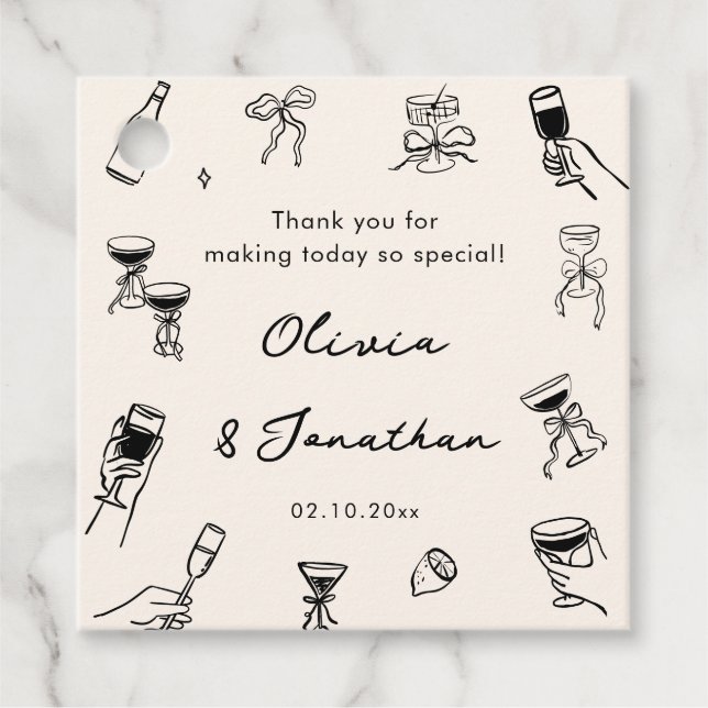 Black Hand Drawn Quirky Wedding Geschenkanhänger (Vorderseite)