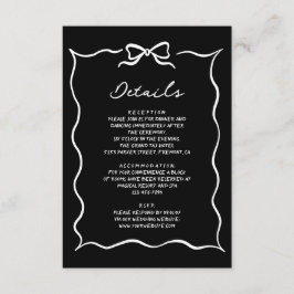 Black Hand Drawn White Bow Wedding Details Begleitkarte