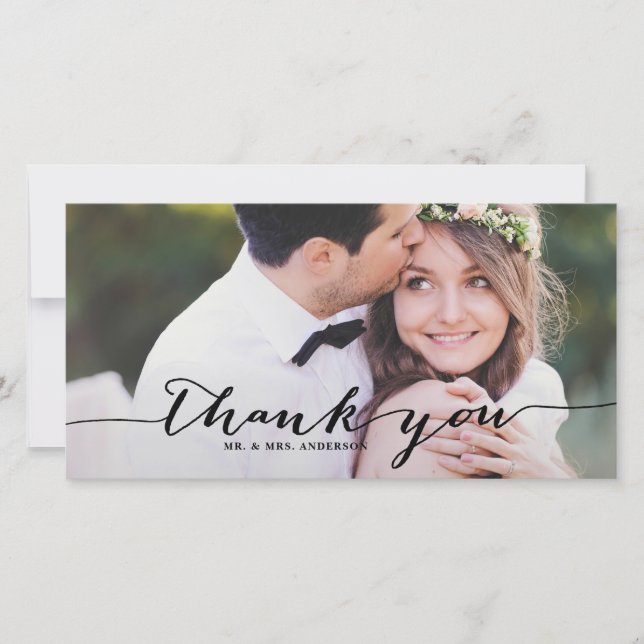 Black Handwriting Script Wedding Danke Foto (Vorderseite)