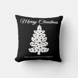 Black Handwriting Script Weihnachtsbaum Kissen