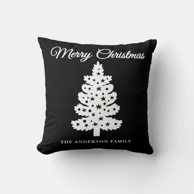 Black Handwriting Script Weihnachtsbaum Kissen (Vorderseite)