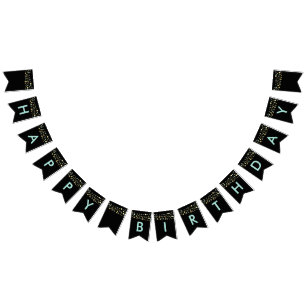 Black Happy Geburtstag bunte Fahnen, Lichter Glitz Wimpelkette