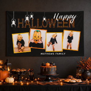 Black Happy Halloween 4 Foto Collage Spiders Banner