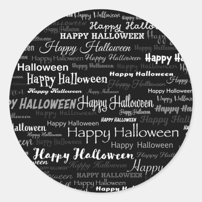 Black Happy Halloween Moderne Typografie Runder Aufkleber (Vorderseite)