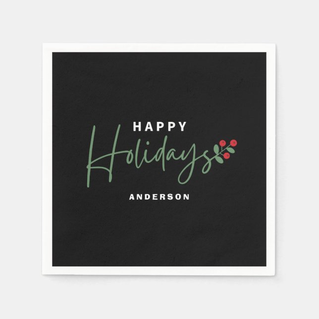 Black Happy Holiday Serviette (Vorderseite)