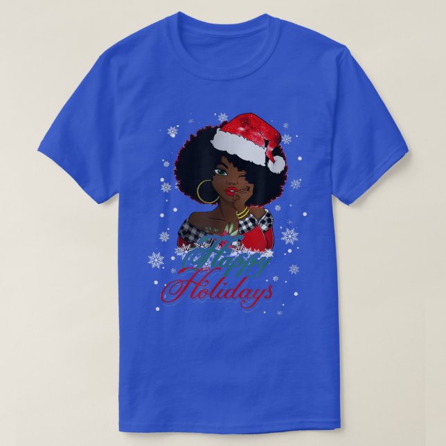 Black Happy Holidays African American Santa Mrs Cl T-Shirt (Design vorne)