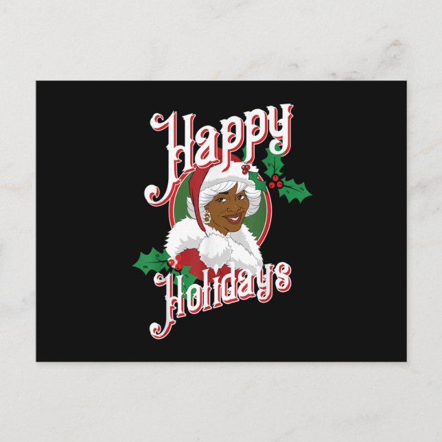 Black Happy Holidays Afrikanische Santa Mrs. Cl Postkarte (Vorderseite)