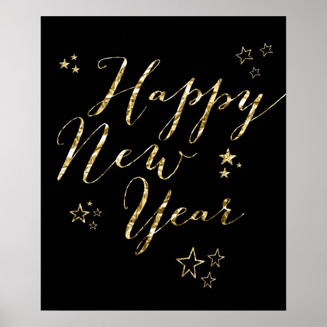 Black Happy New Year Gold Foil Sign Print Poster (Vorne)